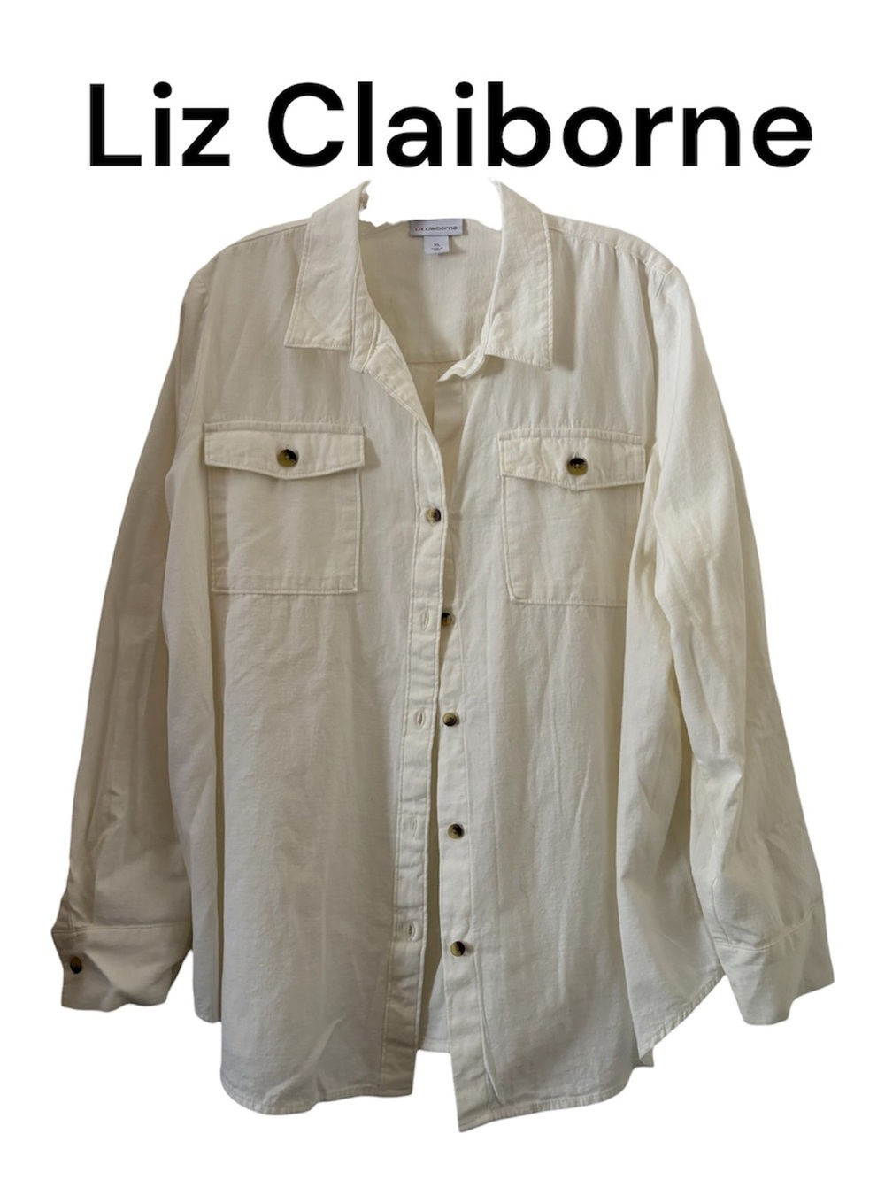 Liz Claiborne Off-White Button-Up Utility Shirt XL